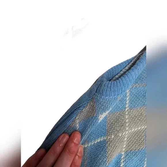 Vintage Union Workers USA Blue Sweater Vest Vneck Size S Argyle Pattern Acrylic - Picture 9 of 12